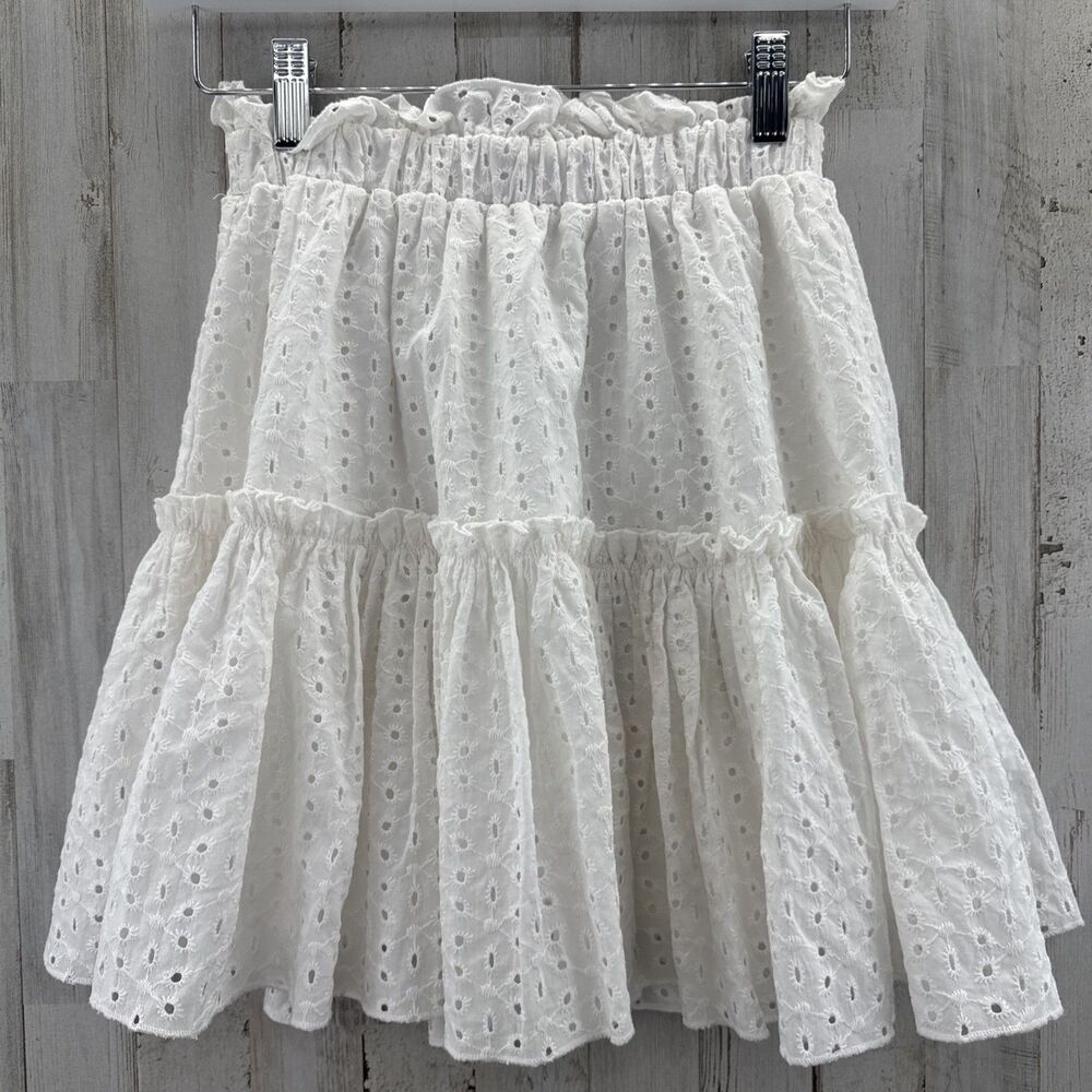 Altar'd State White Cotton Eyelet High waisted Tiered Ruffle Mini Skirt Size S